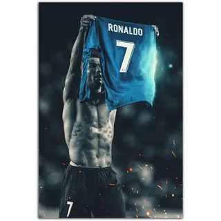 HOPNRU Cristiano Ronaldo Poster Fußball Sport Wandkunst Bild Druck Leinwand Gemälde Modernes Zuhause Wohnzimmer Jungen Schlafzimmer Dekor Poster (40x60cm-Ohne Rahmen)