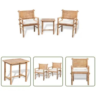 The Living Store 3-tlg. Bistro-Set mit Auflagen Bambus - Braun