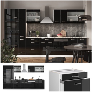Vicco Küchenzeile R-Line Solid Weiß Schwarz 350 cm Arbeitsplatte modern Küchenschränke Küchenmöbel