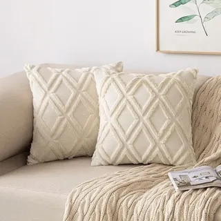 Set Mit 2 Kissenbezügen, Wollkissenbezüge, Samtkissen, Dekokissen Im Boho-stil, 45 X 45 Cm, Beige