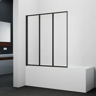 Marwell Badewannenfaltwand Black Light 3-flügelig 125 cm x 143 cm x 5 cm Glaselemente aus 4 mm Sicherheitsglas einklappbar mattschwarzer Aluminiumrahmen