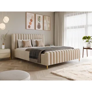 Polsterbett 140x200 mit Bettkasten & Metallrahmen LUX Amon Samt Beige inkl. Lattenrost Gasdruckfeder (Ohne Matratze) - Beige