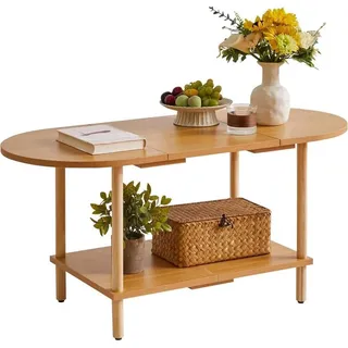 Aibiju 2-stufiger Teetisch Holz Spleißdesign Wohnzimmer Couchtisch TV-Tisch 35x16x17 Zoll - Braun