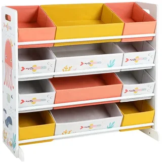 SONGMICS Spielzeugregal, Kinderzimmerregal mit 12 Stoffboxen, für Bücher und Spielzeug, Spielzeug-Organizer, Kinderzimmer, für Kinder, multifunktional, weiß GKRS04WT