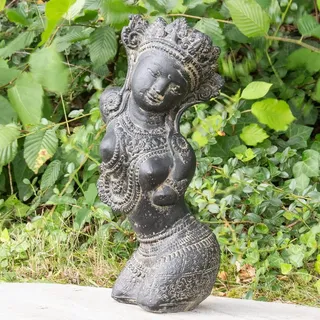 Oriental Galerie Dewi Tara Büste Stein-Figur Gartenfigur Asiatische Skulptur Buddha Garten Lavastein 30 cm