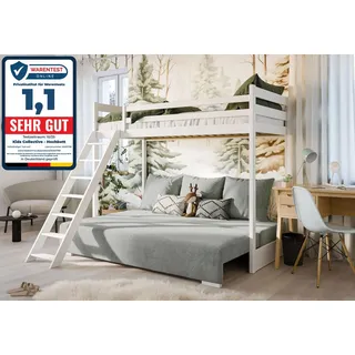 Kids Collective Hochbett Kids Collective 90 x 200 cm Kiefer massiv weiß salbeigrün
