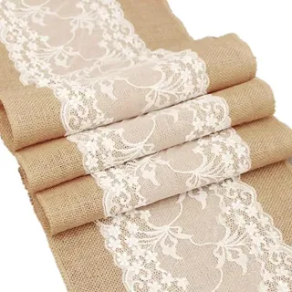 Jute-Tischläufer mit Spitze, rustikal, ideal für die Küche, mit Natur und Jute, Größe 30 x 275 cm, geeignet für Hochzeiten und Partys oder jeden besonderen Anlass (30 x 275 cm)