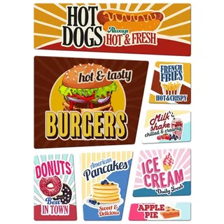 trendaffe Retro Kühlschrankmagnete im 8er Set zum Thema: American Diner Amerika Fast food