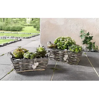 Zink-Pflanzer 'Weißes Herz', 2er Set, Blumenkasten Pflanz Kasten Kübel Topf