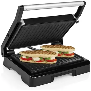 Tristar Kontaktgrill, 1000 W, mit Grillzange Snack & Panini-Maker Multi Tisch-Grill Indoor & Balkon schwarz|silberfarben