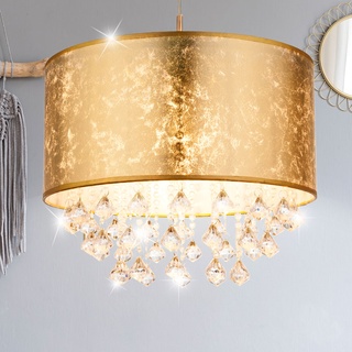 Kristall Hänge Lampe Wohn Zimmer Textil Decken Pendel Leuchte gold im Set inkl. LED Leuchtmittel