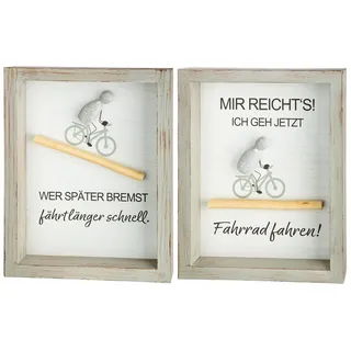 MF Fahrradliebe Steinbild Set, 2-teilig, Wanddeko mit Sprüchen, 25 x 19,5 x 3,5 cm, Grau-Weiß