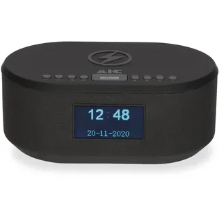 AIC Radiowecker DAB mit Ladefunktion Bluetooth QI Funktion USB Dual Alarm 18DAB schwarz
