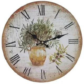Ambiente Haus Wanduhr Wunderschöne mediterrane Wanduhr mit Olivendekor 28 cm Landhaus