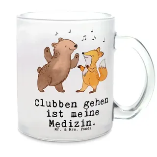 Mr. & Mrs. Panda Teeglas Bär & Fuchs Disco, Tee Tasse, Transparent, Teetasse, Tanzen, Tasse, C, Premium Glas, Teetasse Glas Kakaotasse getränkebecher