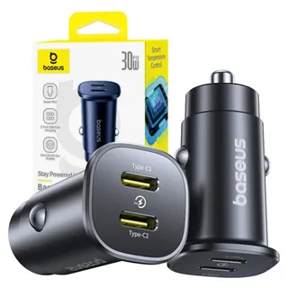 Baseus GoTrip 2 x USB-C 30W KFZ-Ladegerät Schwarz