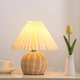 GUANSHAN Rattan Art Tischlampe Nordic Style Einfache Nachttischlampe Atmosphäre Nachtlicht Tischbeleuchtung Dekoratives Tischlicht für Schlafzimmer, Wohnzimmer