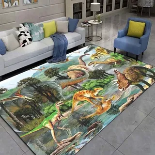 LOMDEM Kinderteppich Dinosaurier Druck Kinderzimmer Teppich Spielbereich Teppich Weich Baby Krabbelmatte Faltbar Wald Dinosaurier Großer Wohnzimmer Teppich Indoor Teppich Läufer (Farbe 4,100x150 cm)