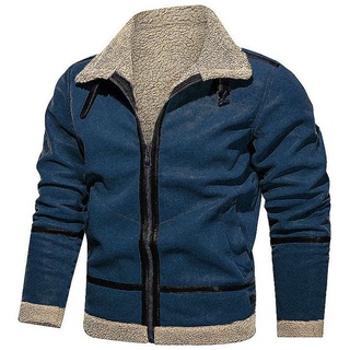 Herren Winterjacken Fleece Outwear Reißverschluss Business Overmantel Casual Mantel Outdoor Meerblau,Größe Größe EU 3XL