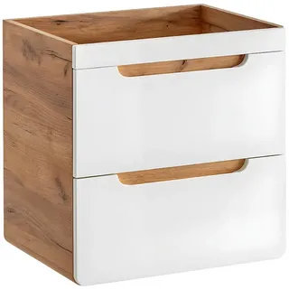 Vente-Unique Waschbeckenunterschrank, Natur, Weiß, Holz, 2 Schubladen, 60x59x46 cm, Badezimmer, Badezimmerschränke, Waschbeckenunterschränke