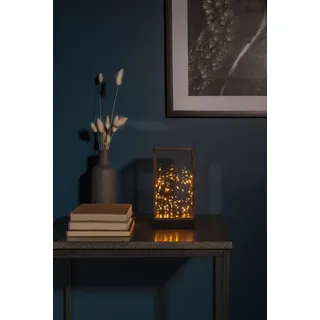 KONSTSMIDE LED Laterne Weihnachtsdeko, LED fest integriert, LED Glaslaterne rechteckig mit schwarzem Holzfundament schwarz