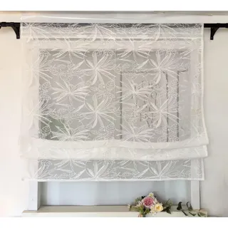 Vordesack Amerikanische Jacquard Raffrollo mit Ahornblatt Muster transparente Raffgardine mit Stangendurchzug Vorhang Rollo ohne Bohren Modern Weiß 1 Stück Höhe x Breite 140x80cm