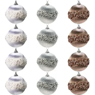Christbaumkugeln - 12er Set - Bruchsicher - Styropor - Weihnachtskugeln Weiß Silber Champagner - Bunt
