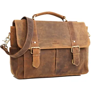 ALMADIH Echtleder Aktentasche 15 Zoll Businesstasche mit Laptopfach - CLAYTON Laptoptasche mit intelligenter Aufteilung Ledertasche Herren Umhängetasche Trolley Aufsteckbar braun (Clayton Vintage) - L