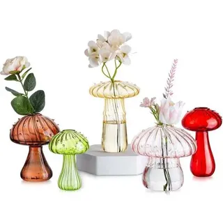 Pilzförmige Glasvase 5er Set Blumenvase Deko in Bunt