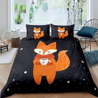 Famanu Bettbezug Set - Mikrofaser - Schlafzimmer Dekoration - Verborgener Reißverschluss - 160x200 cm - Schwarzer Fuchs