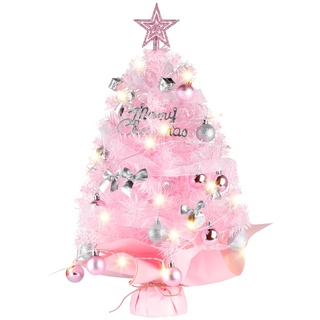 Mini Weihnachtsbaum Rosa 60cm, Siebwin Künstlicher Weihnachtsbaum Klein Mit Beleuchtung und Baumwipfel-Stern Weihnachten Dekoration für Home Office Shop Desktop