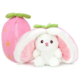 50 cm Plüschhase mit Erdbeer-Tasche – Ultra Weiches Kuscheltier Kaninchen für Kinder & Babys – Niedliches Geschenk zu Ostern, Geburtstag & We... - Rosa