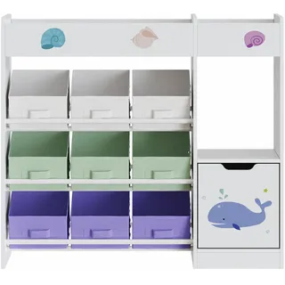 [en.casa] Kinderregal Søndreland 80 x 90 x 30 cm weiß türkis Aqua Dream Motiv