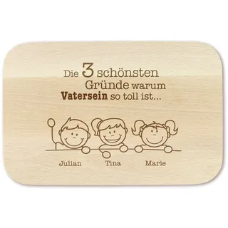 Casa Vivente Frühstücksbrettchen mit Gravur – „Schönste Gründe warum Vatersein so toll ist...“ – Personalisiert mit Namen – Schneidebrett aus Ahornholz – Vatertag – Geburtstag – Geschenk für Männer