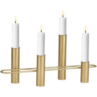 Moderner Adventskranz Filip handgemacht aus Metall in Gold, Höhe 33 cm