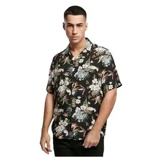 URBAN CLASSICS Kurzarmhemd floral Schwarz XXL