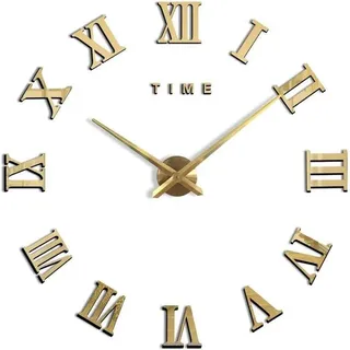 Moderne Diy-wanduhr Mit Großen Römischen Ziffern, Große Uhrenaufkleber, 3d-wanduhr, Dekoration Für Zuhause Und Büro, Abnehmbar (batterie Nicht Enthalten), Gold, 70–120 Cm