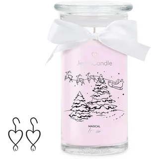 JewelCandle Magical Winter Ohrringe Silber - Schmuckkerze - große Duftkerze mit Frischem Duft - rosae Kerze mit Schmuck Überraschung