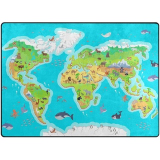Orediy Große weiche Schaumstoffteppiche mit Cartoon-Weltkarte, leicht, für Kinder, Spielmatte, Yogamatte, Kinderzimmerteppich für Wohnzimmer, Schlafzimmer