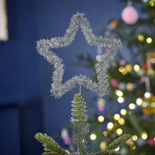 Ginger Ray Weihnachtsbaum-Sternspitze, silberfarben, Lametta, dekoratives Accessoire
