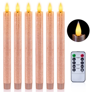 WinsTime Led Stabkerzen mit Fernbedienung, batteriebetriebene LED Kerzen Flackernde Flamme, 3D-Dochtlicht, echtes Wachs Rosa 2 x 24.5 cm 6 Stück, für Weihnachten, Heimdekoration