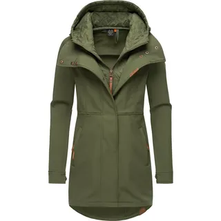 Ragwear Damen, Softshellmantel lange Übergangsjacke Outdoormantel mit Kapuze Ybela Olive24 Gr. XL - XL