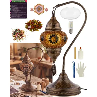 DEMMEX Farbe Wählbar – DIY Mosaik-Tischlampe Bastelset – Türkisch-Marokkanischer Stil – Gestalten Sie Ihre eigene Lampe mit Glassteinen & Werkzeug, Kein Verfugen nötig