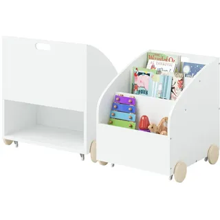 Bellabino Towy Kinderregal – Kinder Bücherregal mit 3 Fächern – Montessori Regal Weiß - Aufbewahrungsregal Kinderzimmer mit Rollen – Spielzeugregal mit Geheimfach – Kinderbücherregal 43x40x43 cm