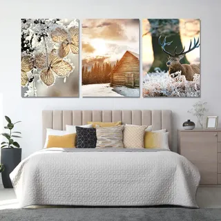 Trayosin 3er Premium Poster Set,Winter-Schnee-Landschaft Bilder, Kunstdruck Modern Wandbilder Leinwand Wandbilder Wohnzimmer Schlafzimmer,Ohne Rahmen (50x70cm)