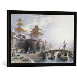 Gerahmtes Bild von Thomas nach Allom Western Gate of Peking, c.1850, Kunstdruck im hochwertigen handgefertigten Bilder-Rahmen, 60x40 cm, Schwarz matt