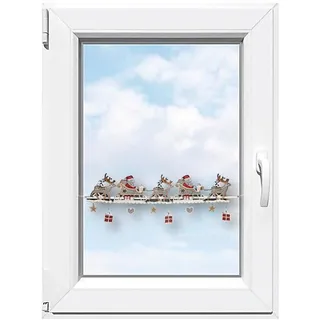 Scheibengardine STICKEREIEN PLAUEN "Weihnachtsmann" Gardinen Gr. 19 cm, Stangendurchzug, 110 cm, rot (rot, beige) Scheibengardinen halbtransparent Fensterdekoration "Weihnachtsmann"
