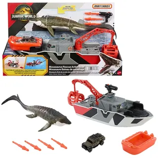 Jurassic World Rettungsboot mit Mosasaurus & Jeep Set 32 cm