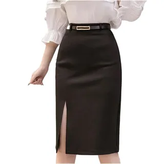 Kostenloser Gürtel Hohe Taille Rock Frau Röcke Schlank Schwarz Bleistift Frauen Sexy Split Für Damen – Freizeit und Alltag - L