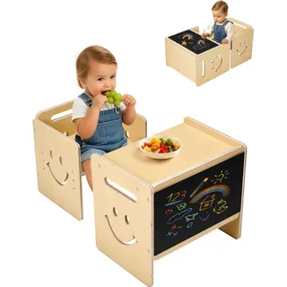 Vevor Montessori Tisch Stuhlset Kleinkindertischset (mit Tafel) aus Holz für 1–5-Jährige, höhenverstellbarer Kinderstuhl Aktivitätstisch Spieltisch, ideal zum Lesen Essen Spielen – Natur